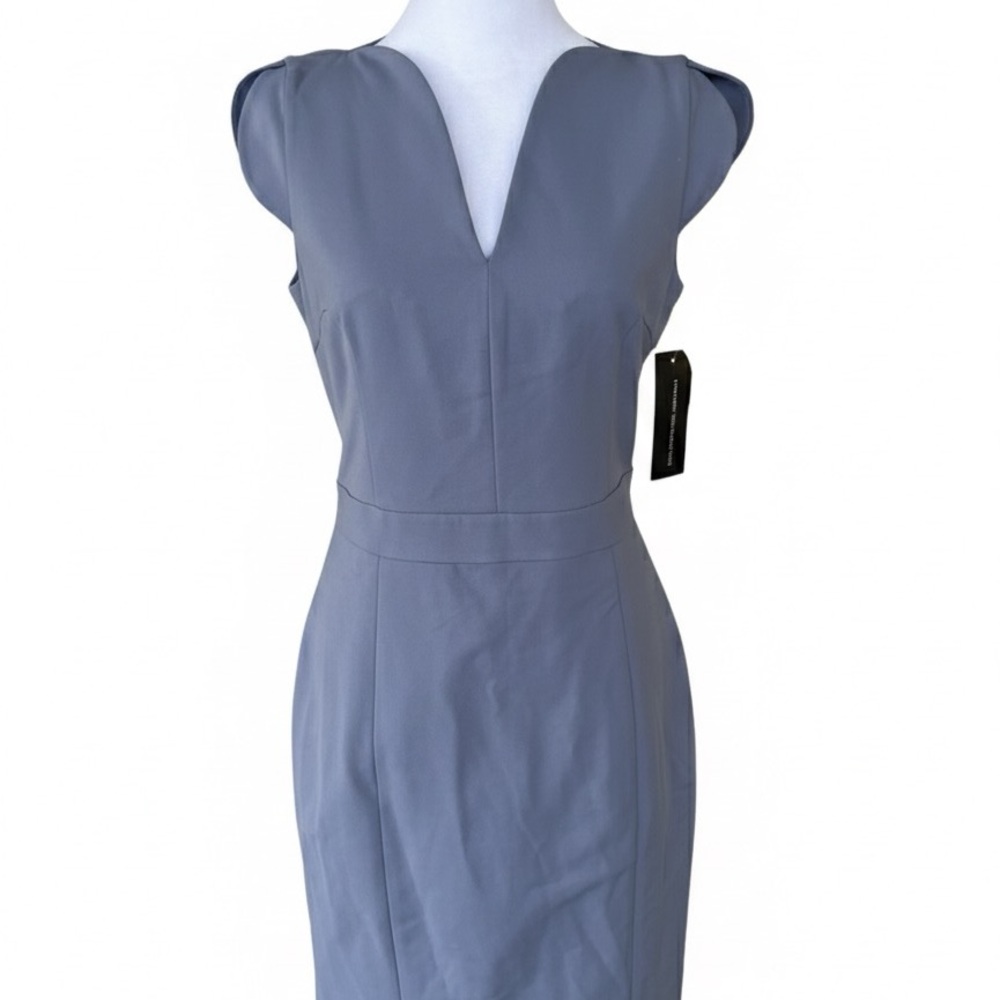 French Connection Dress Grey Sheath V-Neck Cap sleeve Career Cocktail New